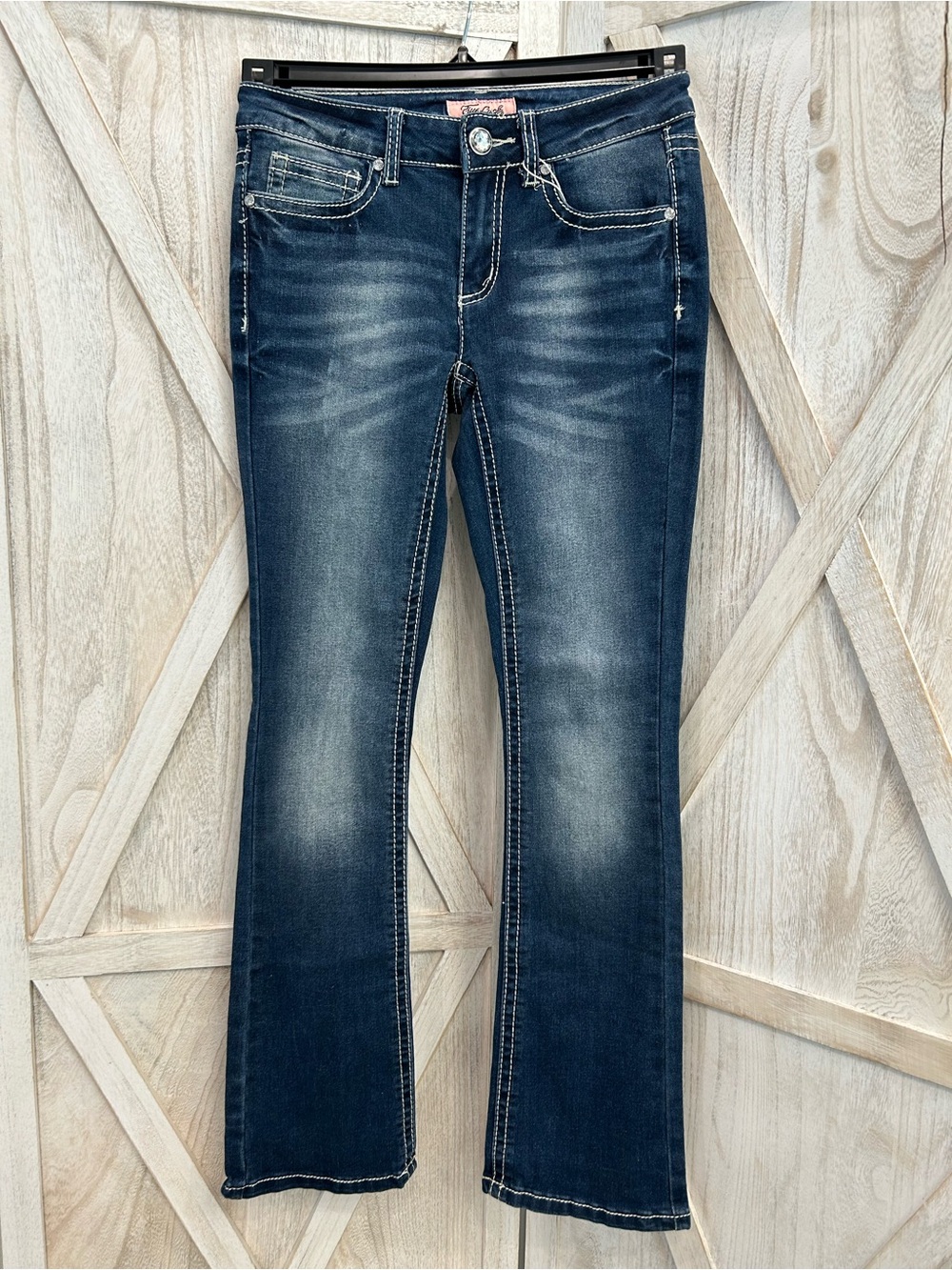 True Luck Women's Dark Blue Straight Leg Jeans with Fading